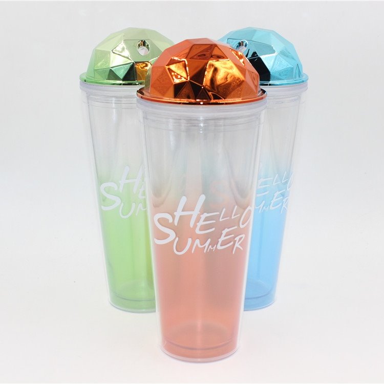 Diamond Lid Gradient Color Drinking Bottle