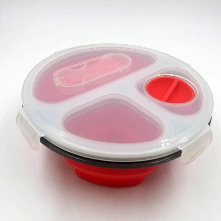 Round Silicone Lunch Box with Tableware