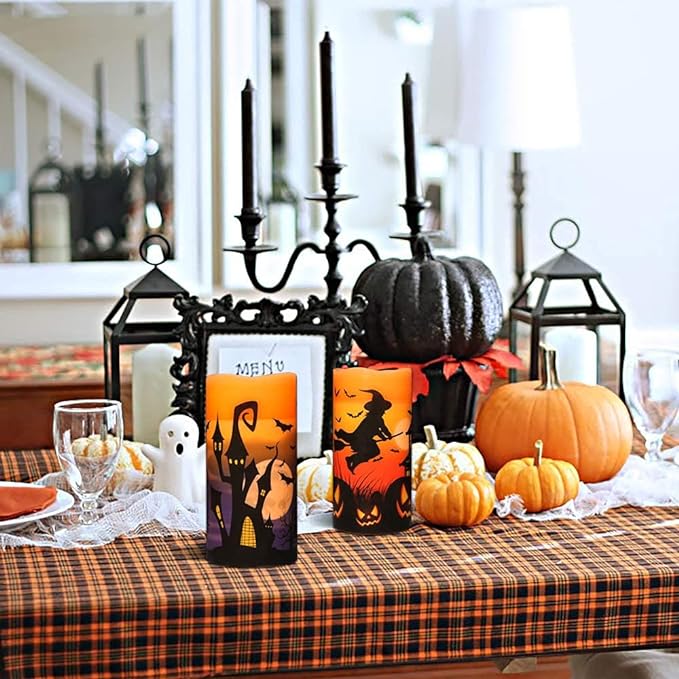 1Set Halloween LED Flameless Pillar Candles Battery Operated with 6