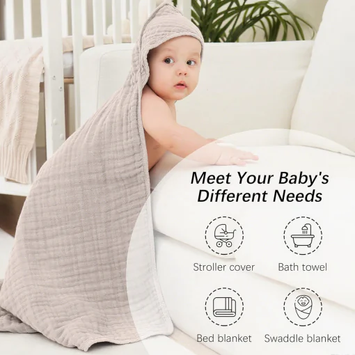 100% Cotton Hooded Baby Bath Towels-6