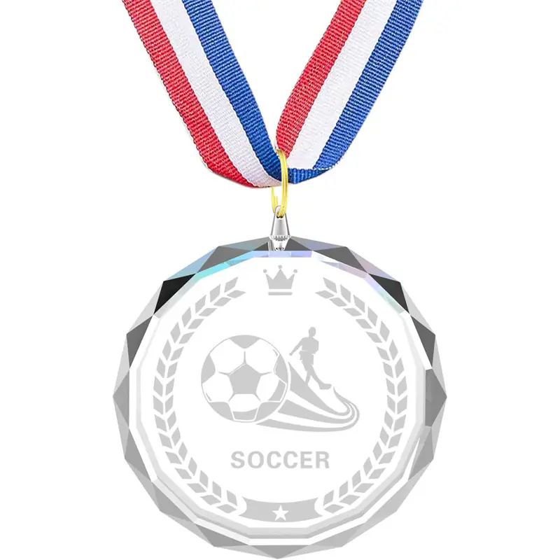 Crystal Football Award Medal with Neck Ribbon-1