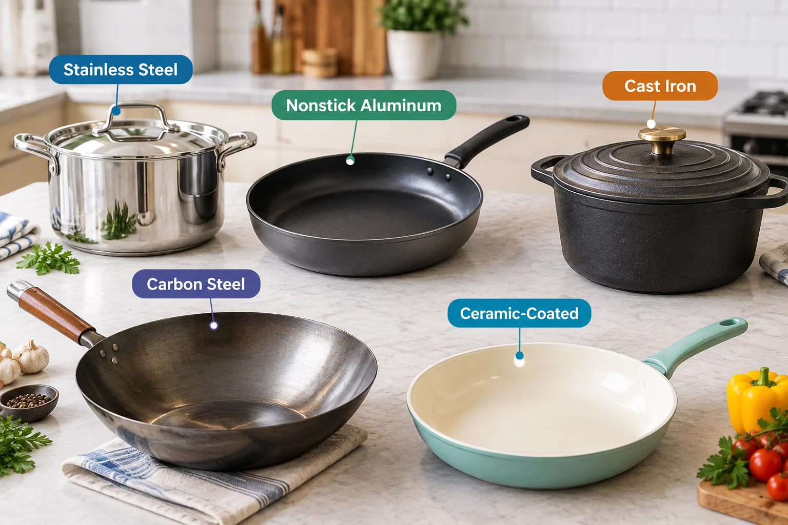 Stainless steel, nonstick, cast iron, carbon steel and ceramic cookware from China